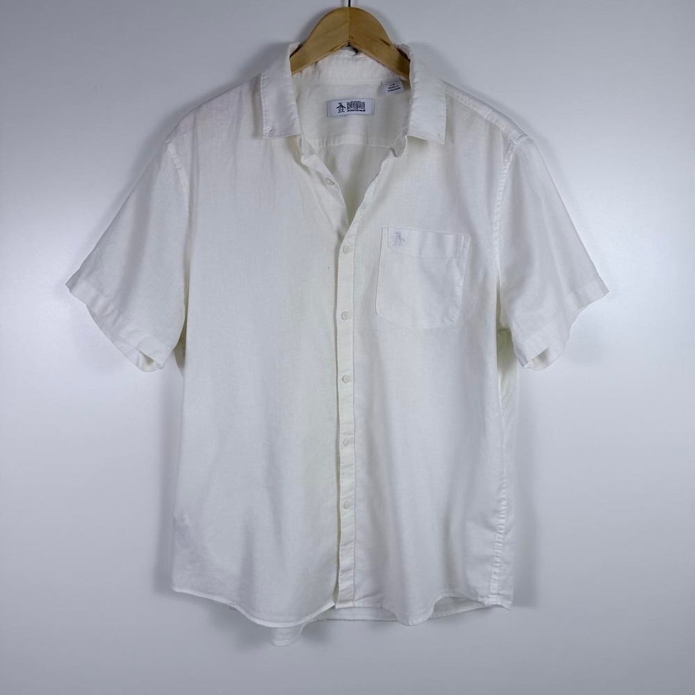 Coastal Grandfather Resort Vacation Linen Preppy Shirt OriginalPenguin Mens L
